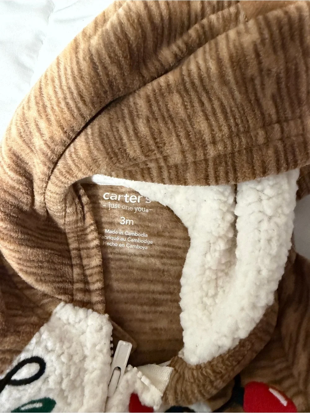 Carter's Brown Reindeer Hooded Footie with Cream Belly and Light-Bulb Trim